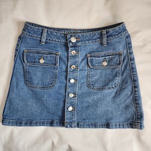 American Eagle Denim Skirt Mini Stretch Blue Jean Button Front Size 6